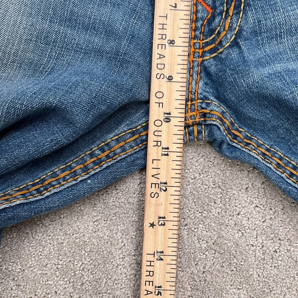 True Religion‎ Jeans Men 38W 32L Blue Distressed Denim Orange Stitching USA